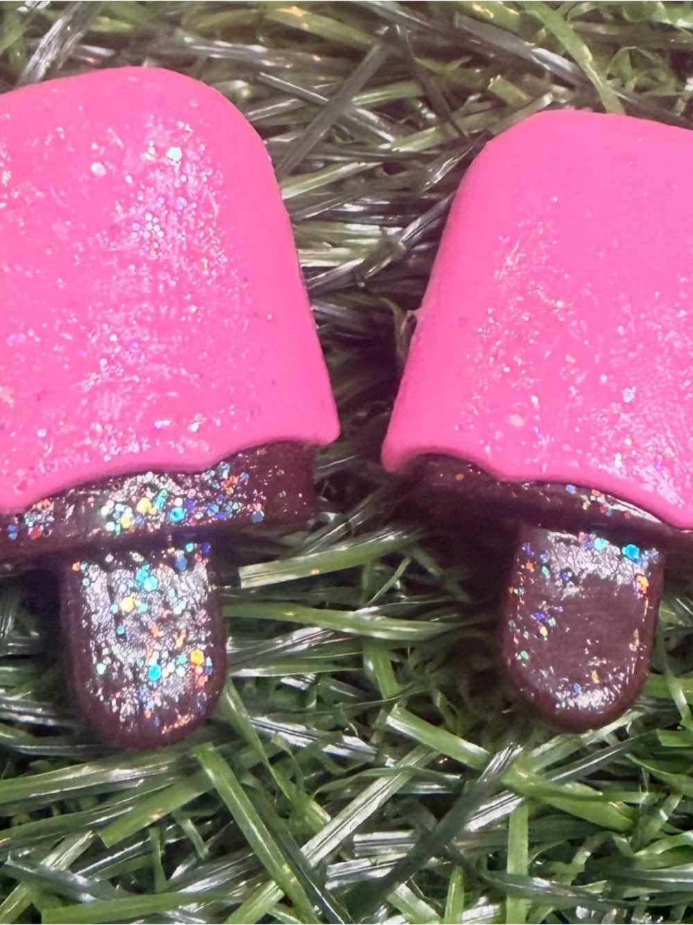 Pink Popsicle Pushback Earrings with Glitter Chocolate Accents
